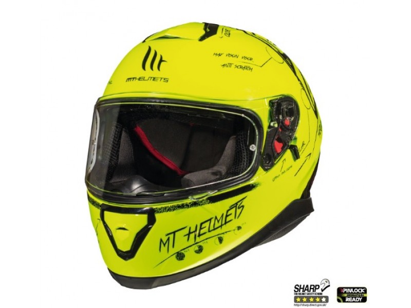 Casca integrala motociclete MT Thunder III SV Board A0 galben fluor lucios (ochelari soare integrati)