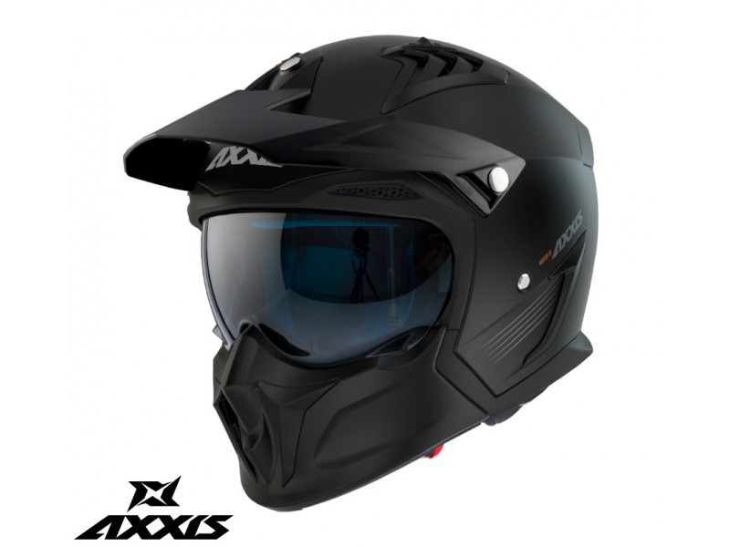 Casca Axxis model Hunter SV solid A1 negru mat (ochelari soare integrati) - masca (protectie) barbie si cozoroc detasabile Casca Axxis model Hunter SV solid A1 negru mat (ochelari soare integrati) - masca (protectie) barbie si cozoroc detasabile