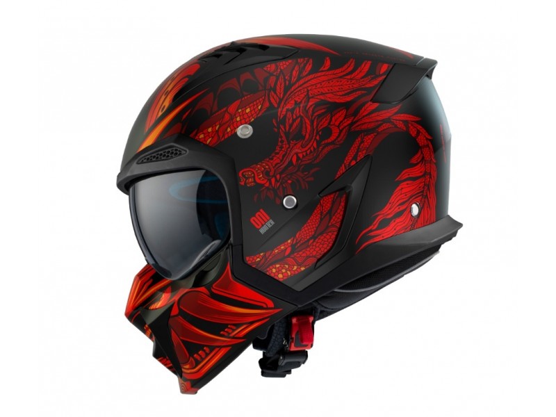 Casca Axxis model Hunter SV ONI B5 rosu mat (ochelari soare integrati) - masca (protectie) barbie si cozoroc detasabile