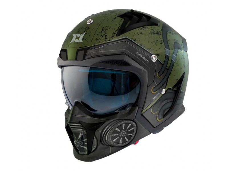 Casca Axxis model Hunter SV Toxic C6 verde mat mat (ochelari soare integrati) - masca (protectie) barbie si cozoroc detasabile