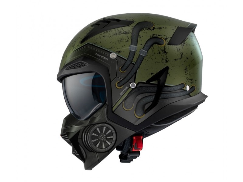 Casca Axxis model Hunter SV Toxic C6 verde mat mat (ochelari soare integrati) - masca (protectie) barbie si cozoroc detasabile