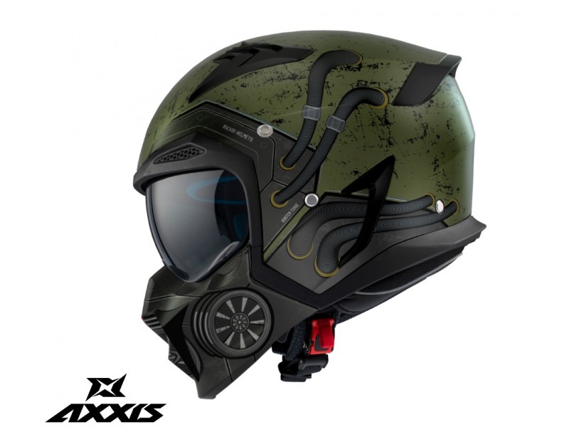 Casca Axxis model Hunter SV Toxic C6 verde mat mat (ochelari soare integrati) - masca (protectie) barbie si cozoroc detasabile Casca Axxis model Hunter SV Toxic C6 verde mat mat (ochelari soare integrati) - masca (protectie) barbie si cozoroc detasabile