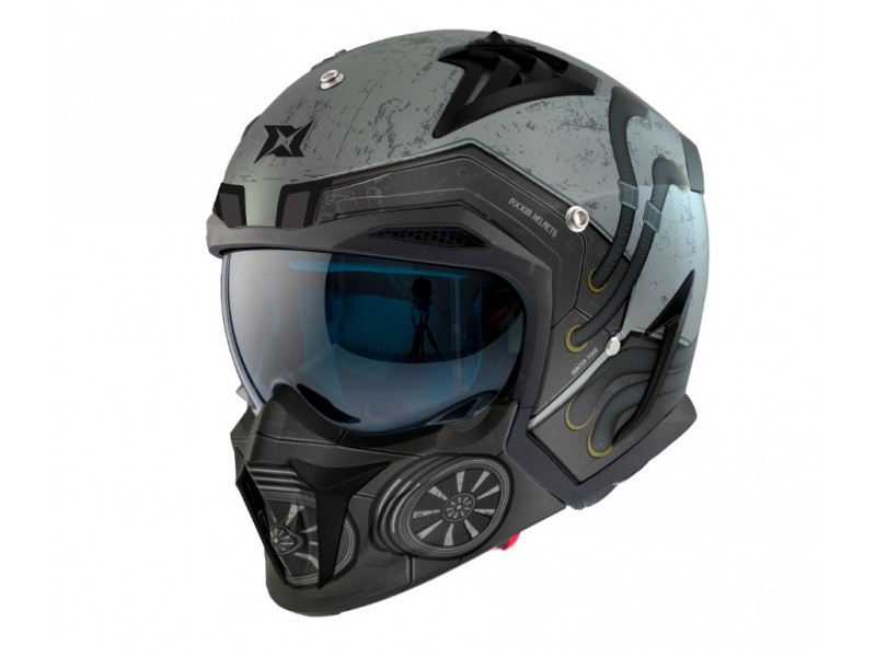 Casca Axxis model Hunter SV Toxic C2 gri mat mat (ochelari soare integrati) - masca (protectie) barbie si cozoroc detasabile