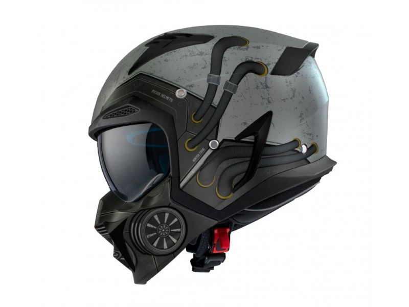 Casca Axxis model Hunter SV Toxic C2 gri mat mat (ochelari soare integrati) - masca (protectie) barbie si cozoroc detasabile