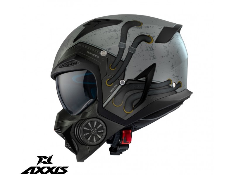 Casca Axxis model Hunter SV Toxic C2 gri mat mat (ochelari soare integrati) - masca (protectie) barbie si cozoroc detasabile Casca Axxis model Hunter SV Toxic C2 gri mat mat (ochelari soare integrati) - masca (protectie) barbie si cozoroc detasabile