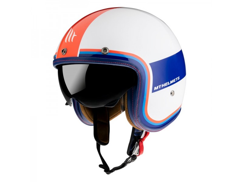 Casca open face MT Le Mans 2 SV Tant D15 alb/rosu/albastru lucios (ochelari soare integrati)