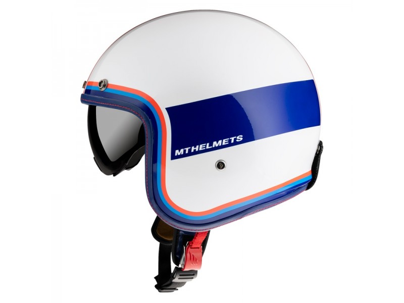 Casca open face MT Le Mans 2 SV Tant D15 alb/rosu/albastru lucios (ochelari soare integrati)