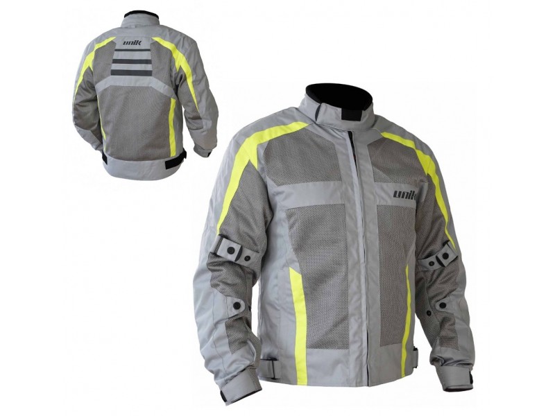 Geaca (jacheta) motociclete barbati Touring Unik Racing model VZ-08 culoare: gri/verde fluor Geaca (jacheta) motociclete barbati Touring Unik Racing model VZ-08 culoare: gri/verde fluor