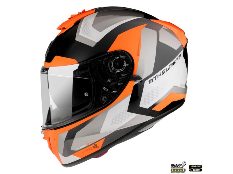 Casca integrala MT Blade 2 SV Finishline D4 portocaliu fluor lucios (ochelari soare integrati)