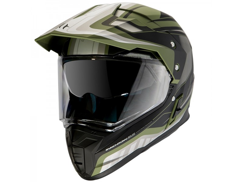 Casca off road MT Synchrony Duo Sport Tourer negru/verde military mat cu viziera (ochelari soare integrati) Casca off road MT Synchrony Duo Sport Tourer negru/verde military mat cu viziera (ochelari soare integrati)