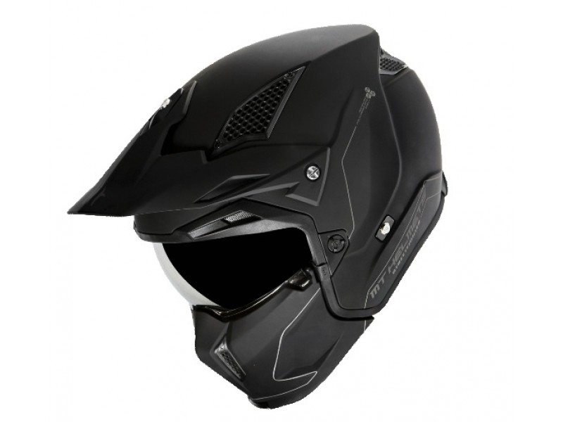 Casca MT Streetfighter SV solid A1 negru mat (ochelari soare integrati) - masca (protectie) barbie si cozoroc detasabile Casca MT Streetfighter SV solid A1 negru mat (ochelari soare integrati) - masca (protectie) barbie si cozoroc detasabile