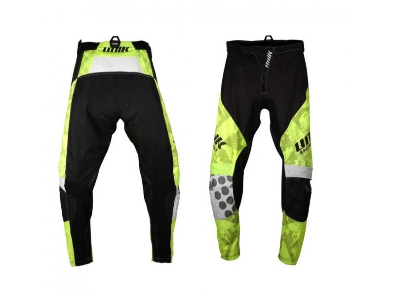 Pantaloni motociclete cross-enduro Unik Racing model MX01 culoare: negru/verde fluor Pantaloni motociclete cross-enduro Unik Racing model MX01 culoare: negru/verde fluor
