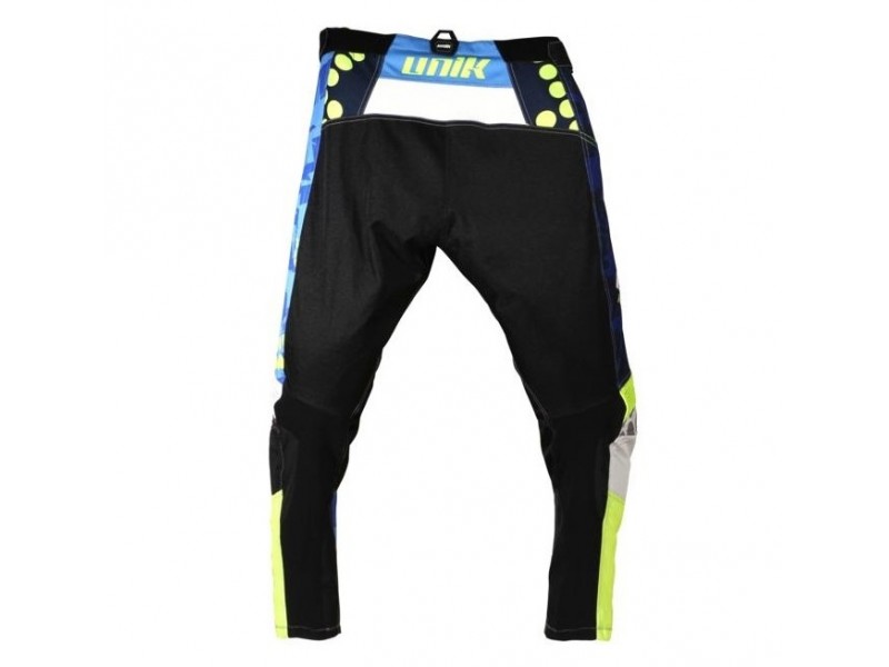 Pantaloni motociclete cross-enduro Unik Racing model MX01 culoare: albastru/verde fluor