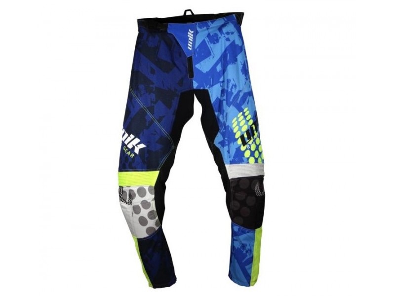 Pantaloni motociclete cross-enduro Unik Racing model MX01 culoare: albastru/verde fluor