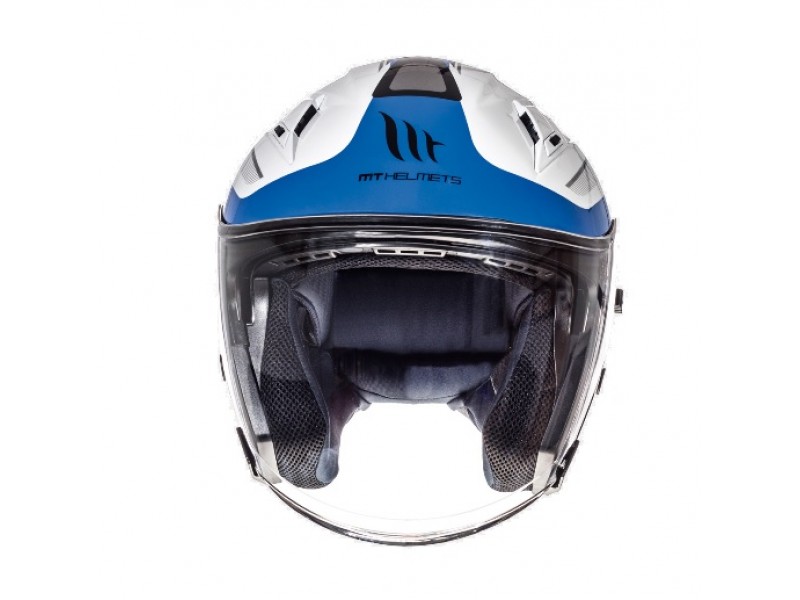 Casca open face motociclete MT Avenue SV Crossroad alb/albastru lucios (ochelari soare integrati)