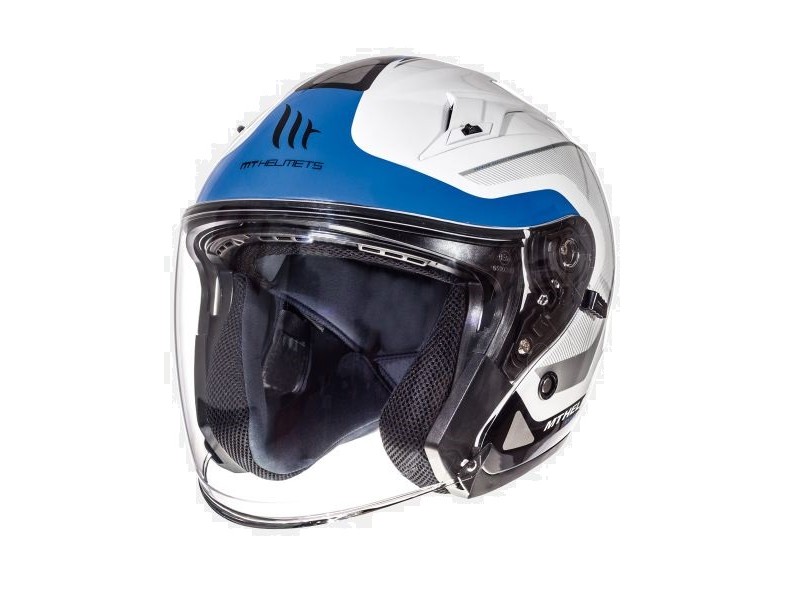 Casca open face motociclete MT Avenue SV Crossroad alb/albastru lucios (ochelari soare integrati)