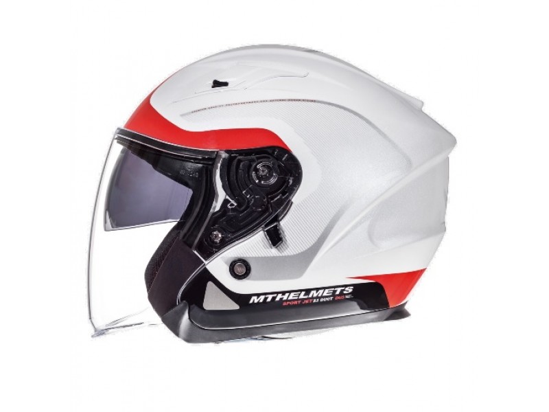 Casca open face motociclete MT Avenue SV Crossroad alb/rosu lucios (ochelari soare integrati)
