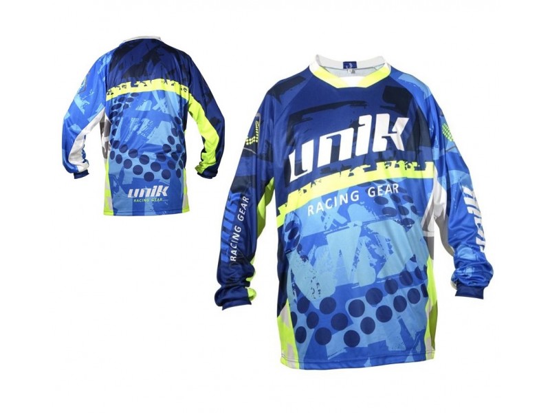 Tricou bluza cross enduro Unik Racing model MX01 culoare albastru verde fluor Tricou bluza cross enduro Unik Racing model MX01 culoare albastru verde fluor