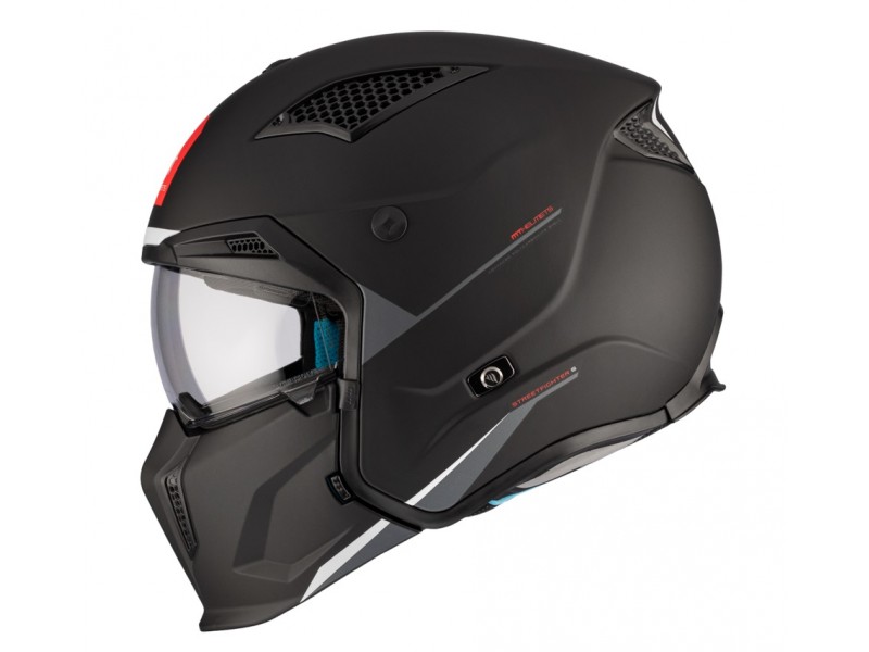 Casca MT Streetfighter SV S A1 negru mat (ochelari soare integrati) - masca (protectie) barbie si cozoroc detasabile