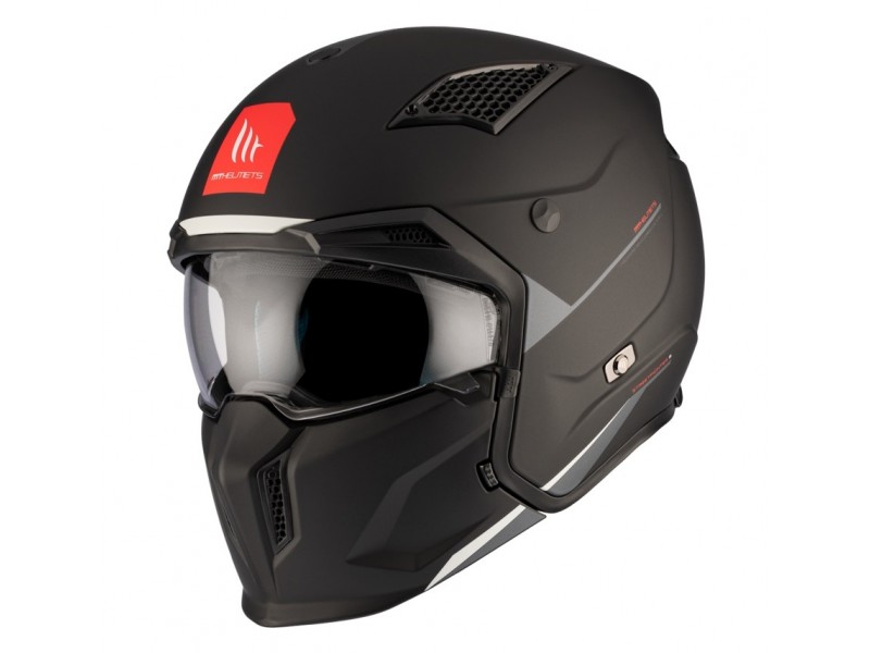 Casca MT Streetfighter SV S A1 negru mat (ochelari soare integrati) - masca (protectie) barbie si cozoroc detasabile