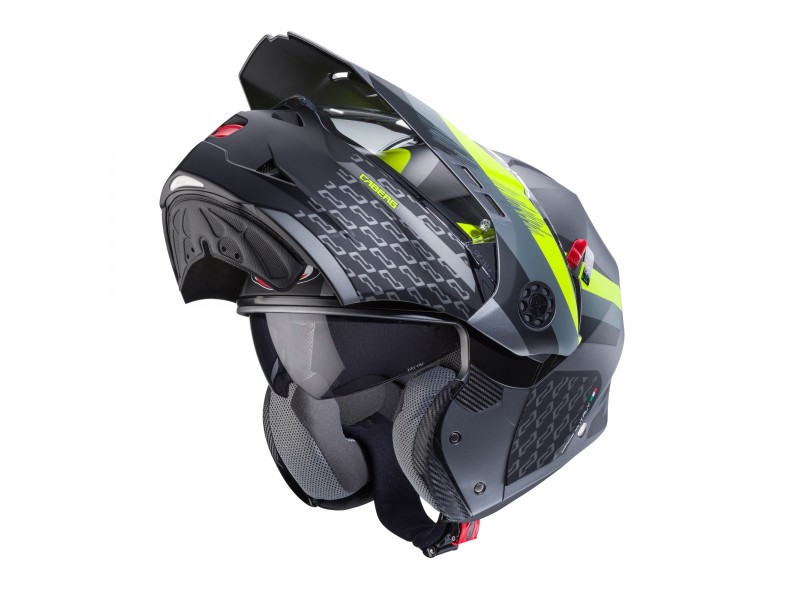 Casca modulabila (flip-up)/adventure Caberg model Tourmax X SV Sarabe L1 gun metal (titanium)/negru/galben fluor mat Pinlock ready - lentila Pinlock inclusa