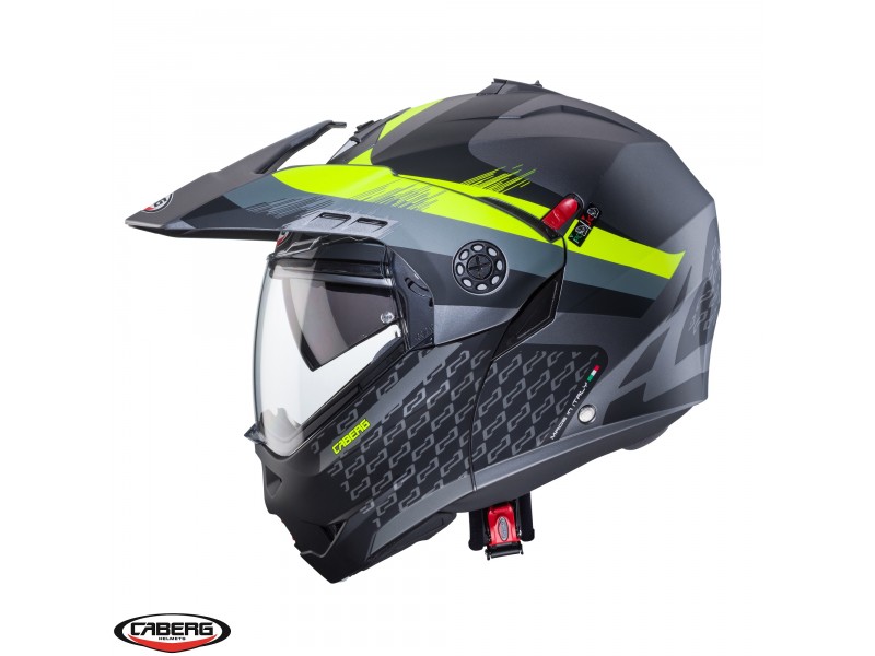 Casca modulabila (flip-up)/adventure Caberg model Tourmax X SV Sarabe L1 gun metal (titanium)/negru/galben fluor mat Pinlock ready - lentila Pinlock inclusa