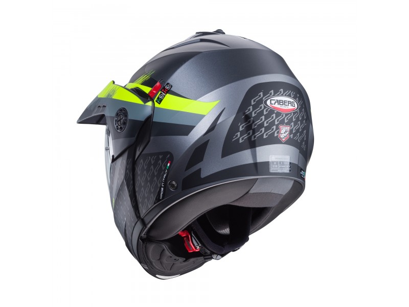 Casca modulabila (flip-up)/adventure Caberg model Tourmax X SV Sarabe L1 gun metal (titanium)/negru/galben fluor mat Pinlock ready - lentila Pinlock inclusa