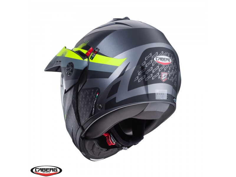 Casca modulabila (flip-up)/adventure Caberg model Tourmax X SV Sarabe L1 gun metal (titanium)/negru/galben fluor mat Pinlock ready - lentila Pinlock inclusa