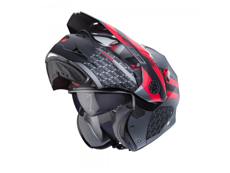 Casca modulabila (flip-up)/adventure Caberg model Tourmax X SV Sarabe L2 gun metal (titanium)/negru/rosu mat Pinlock ready - lentila Pinlock inclusa