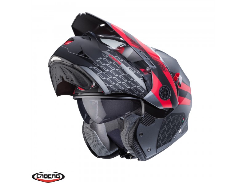 Casca modulabila (flip-up)/adventure Caberg model Tourmax X SV Sarabe L2 gun metal (titanium)/negru/rosu mat Pinlock ready - lentila Pinlock inclusa Casca modulabila (flip-up)/adventure Caberg model Tourmax X SV Sarabe L2 gun metal (titanium)/negru/rosu mat Pinlock ready - lentila Pinlock inclusa