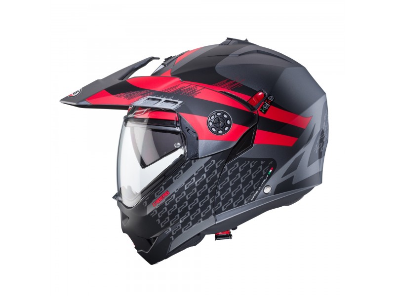 Casca modulabila (flip-up)/adventure Caberg model Tourmax X SV Sarabe L2 gun metal (titanium)/negru/rosu mat Pinlock ready - lentila Pinlock inclusa
