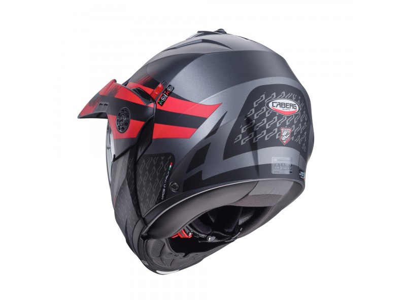 Casca modulabila (flip-up)/adventure Caberg model Tourmax X SV Sarabe L2 gun metal (titanium)/negru/rosu mat Pinlock ready - lentila Pinlock inclusa
