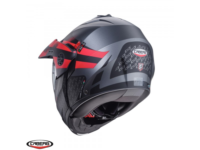 Casca modulabila (flip-up)/adventure Caberg model Tourmax X SV Sarabe L2 gun metal (titanium)/negru/rosu mat Pinlock ready - lentila Pinlock inclusa Casca modulabila (flip-up)/adventure Caberg model Tourmax X SV Sarabe L2 gun metal (titanium)/negru/rosu mat Pinlock ready - lentila Pinlock inclusa