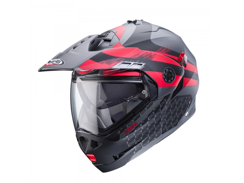 Casca modulabila (flip-up)/adventure Caberg model Tourmax X SV Sarabe L2 gun metal (titanium)/negru/rosu mat Pinlock ready - lentila Pinlock inclusa