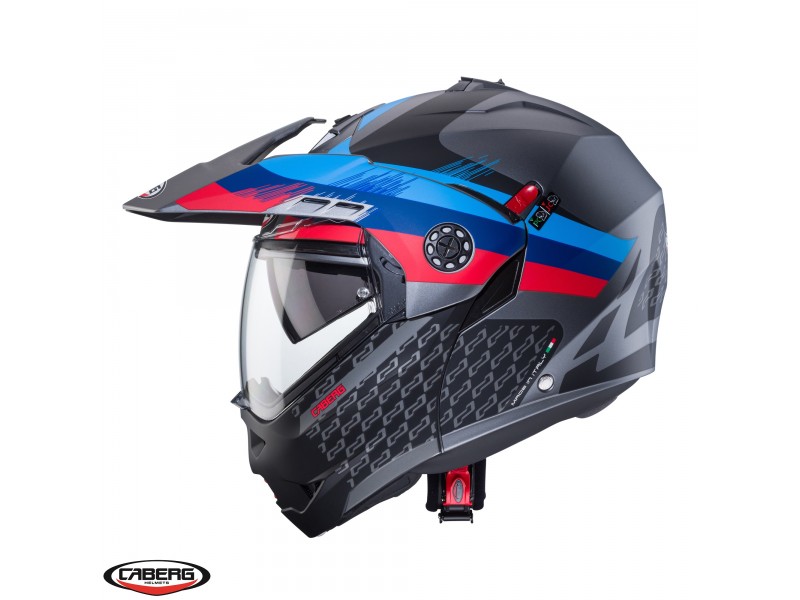 Casca modulabila (flip-up)/adventure Caberg model Tourmax X SV Sarabe K9 gun metal (titanium)/negru/BMW colours mat Pinlock ready - lentila Pinlock inclusa