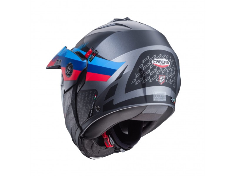 Casca modulabila (flip-up)/adventure Caberg model Tourmax X SV Sarabe K9 gun metal (titanium)/negru/BMW colours mat Pinlock ready - lentila Pinlock inclusa