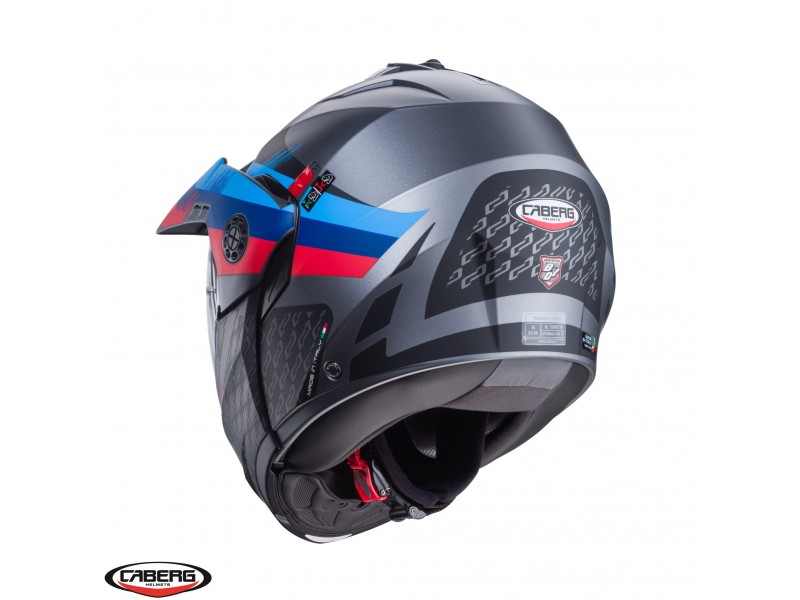 Casca modulabila (flip-up)/adventure Caberg model Tourmax X SV Sarabe K9 gun metal (titanium)/negru/BMW colours mat Pinlock ready - lentila Pinlock inclusa