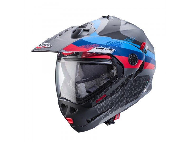 Casca modulabila (flip-up)/adventure Caberg model Tourmax X SV Sarabe K9 gun metal (titanium)/negru/BMW colours mat Pinlock ready - lentila Pinlock inclusa