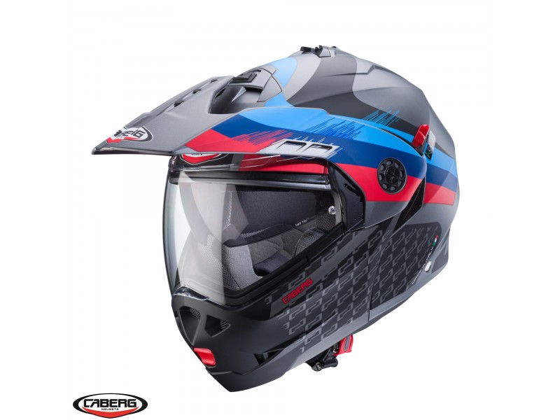 Casca modulabila (flip-up)/adventure Caberg model Tourmax X SV Sarabe K9 gun metal (titanium)/negru/BMW colours mat Pinlock ready - lentila Pinlock inclusa