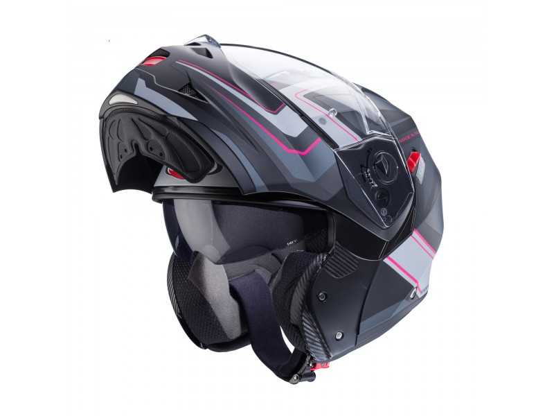 Casca modulabila (flip-up) Caberg model Duke X SV Tour G5 negru/fuchsia (roz)/antracit mat Pinlock ready - lentila Pinlock inclusa