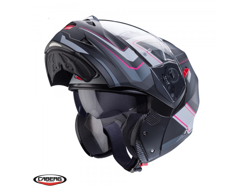 Casca modulabila (flip-up) Caberg model Duke X SV Tour G5 negru/fuchsia (roz)/antracit mat Pinlock ready - lentila Pinlock inclusa