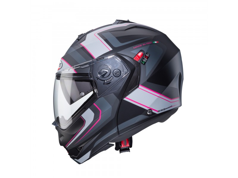 Casca modulabila (flip-up) Caberg model Duke X SV Tour G5 negru/fuchsia (roz)/antracit mat Pinlock ready - lentila Pinlock inclusa