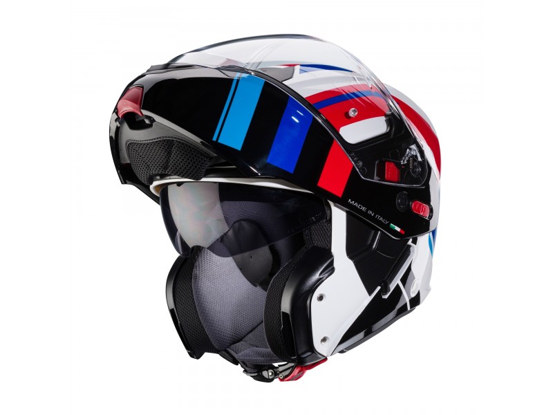 Casca modulabila (flip-up) Caberg model Horus X Road M6 alb/rosu/albastru lucios Pinlock ready - lentila Pinlock inclusa