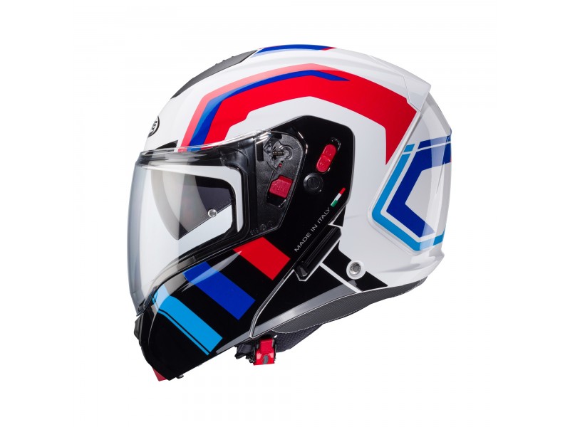 Casca modulabila (flip-up) Caberg model Horus X Road M6 alb/rosu/albastru lucios Pinlock ready - lentila Pinlock inclusa
