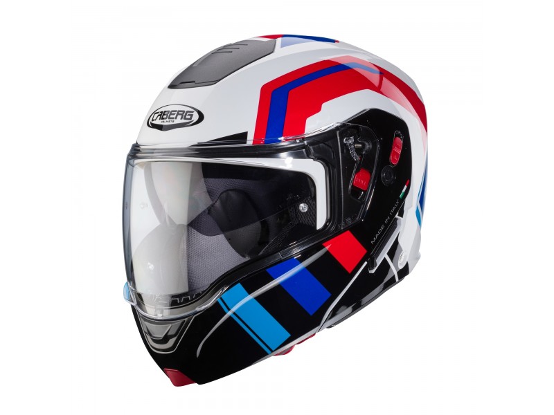 Casca modulabila (flip-up) Caberg model Horus X Road M6 alb/rosu/albastru lucios Pinlock ready - lentila Pinlock inclusa
