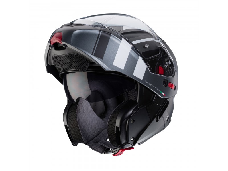 Casca modulabila (flip-up) Caberg model Horus X Road M4 negru/gun metal (titanium)/alb mat Pinlock ready - lentila Pinlock inclusa