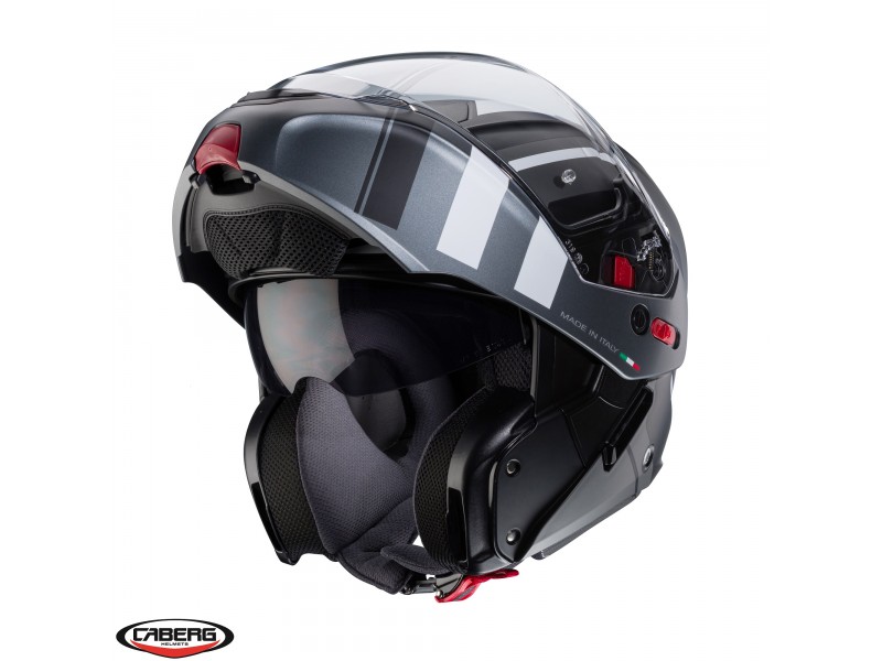 Casca modulabila (flip-up) Caberg model Horus X Road M4 negru/gun metal (titanium)/alb mat Pinlock ready - lentila Pinlock inclusa