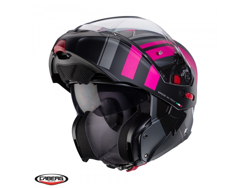 Casca modulabila (flip-up) Caberg model Horus X Road M1 gun metal (titanium)/negru/fuchsia (roz) mat Pinlock ready - lentila Pinlock inclusa Casca modulabila (flip-up) Caberg model Horus X Road M1 gun metal (titanium)/negru/fuchsia (roz) mat Pinlock ready - lentila Pinlock inclusa