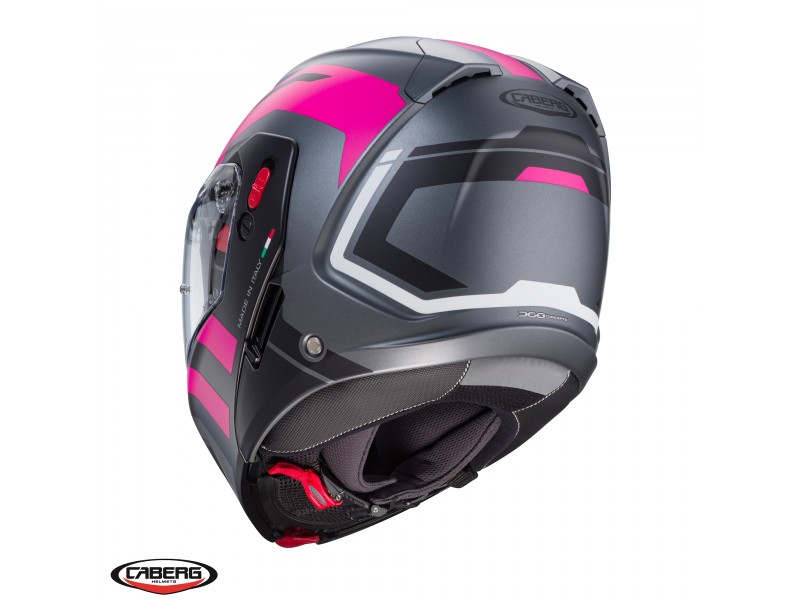 Casca modulabila (flip-up) Caberg model Horus X Road M1 gun metal (titanium)/negru/fuchsia (roz) mat Pinlock ready - lentila Pinlock inclusa Casca modulabila (flip-up) Caberg model Horus X Road M1 gun metal (titanium)/negru/fuchsia (roz) mat Pinlock ready - lentila Pinlock inclusa