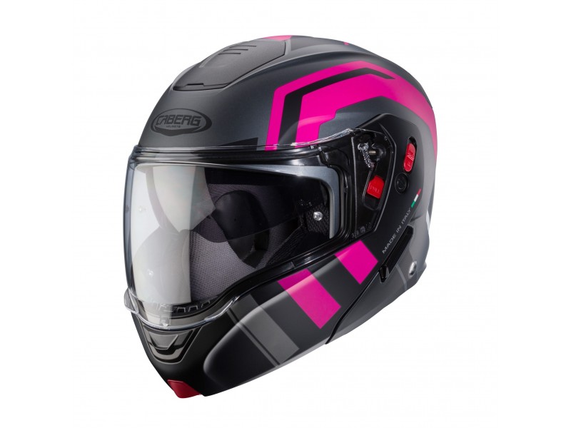 Casca modulabila (flip-up) Caberg model Horus X Road M1 gun metal (titanium)/negru/fuchsia (roz) mat Pinlock ready - lentila Pinlock inclusa